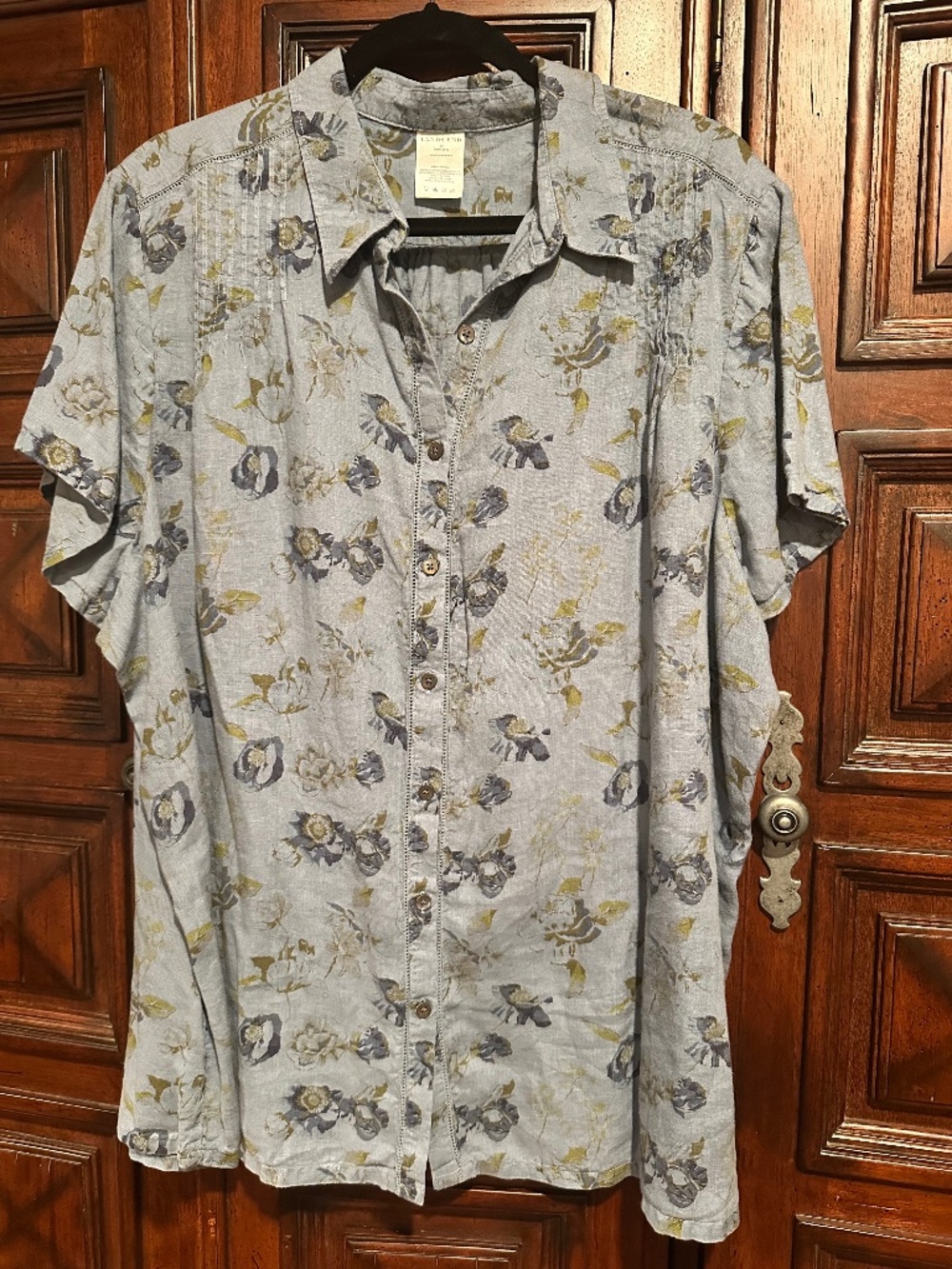 3X 24W-26W Lands' End 100% LINEN Floral Blue Green Blouse